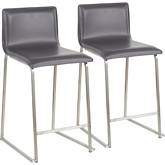Mara 26" Counter Stool in Grey Leatherette & Brushed Stainless (Set of 2)
